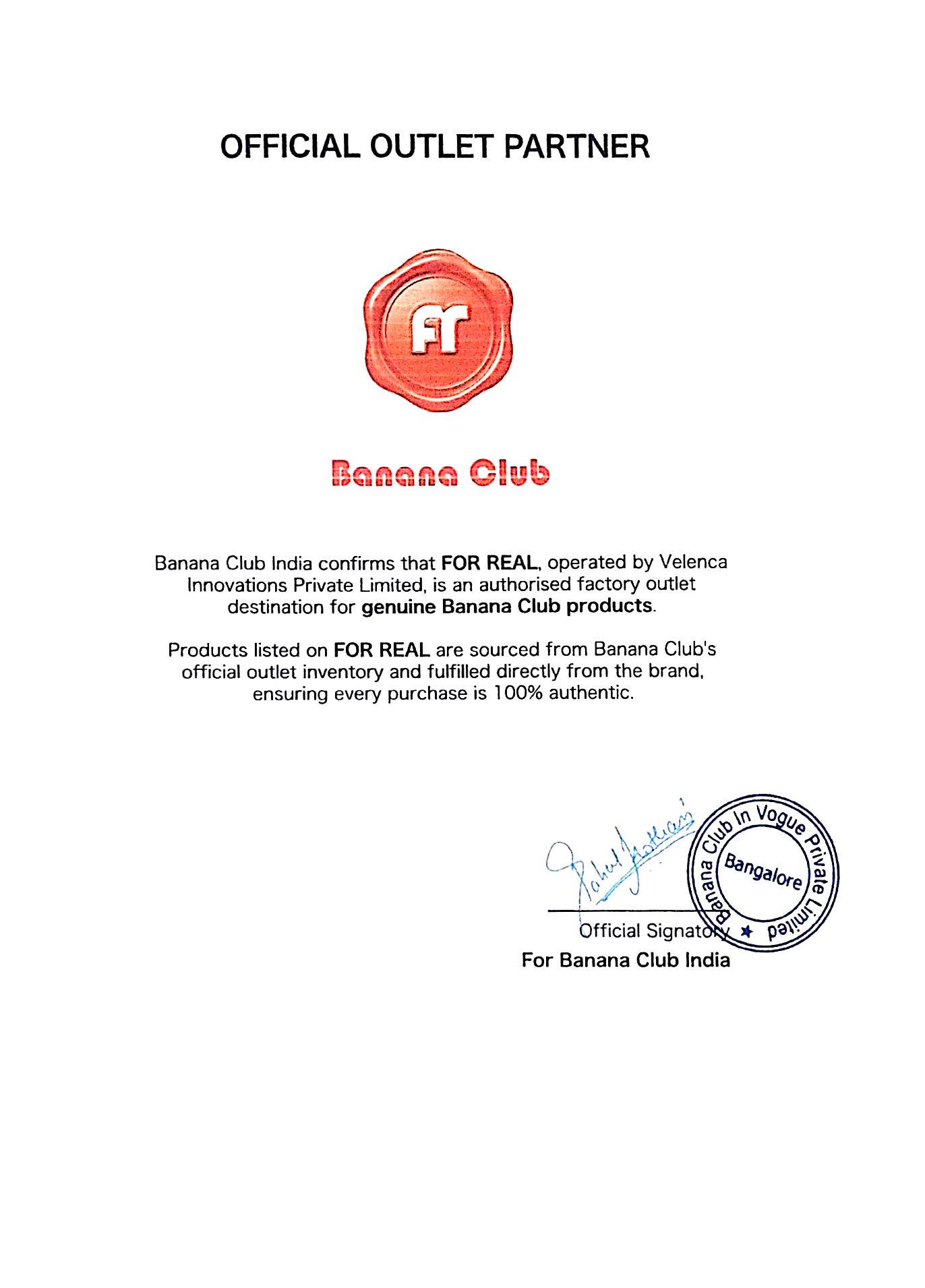 Authenticity Certificate for Banana Club