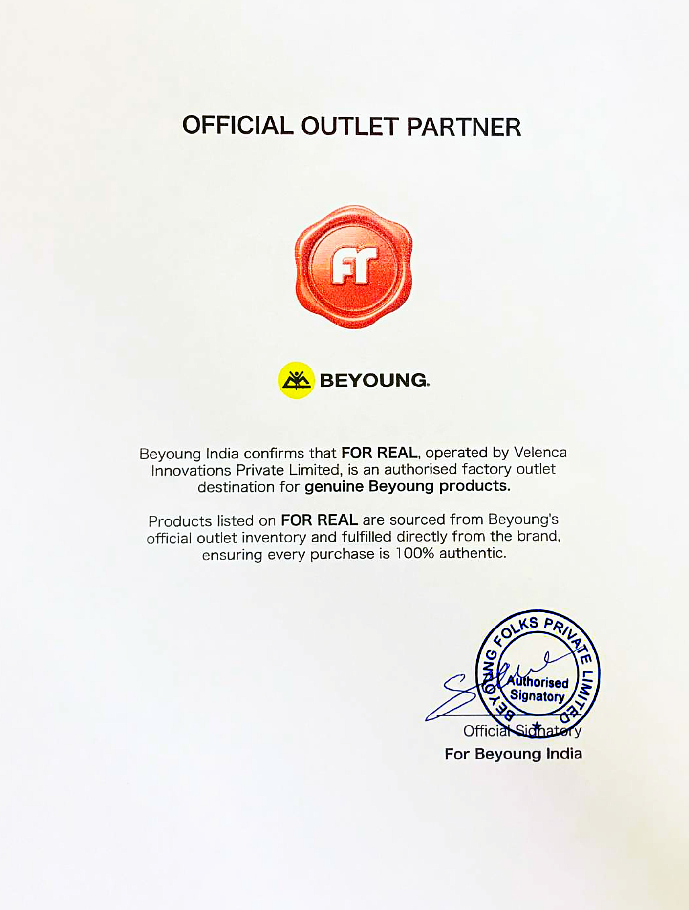 Authenticity Certificate for Beyoung