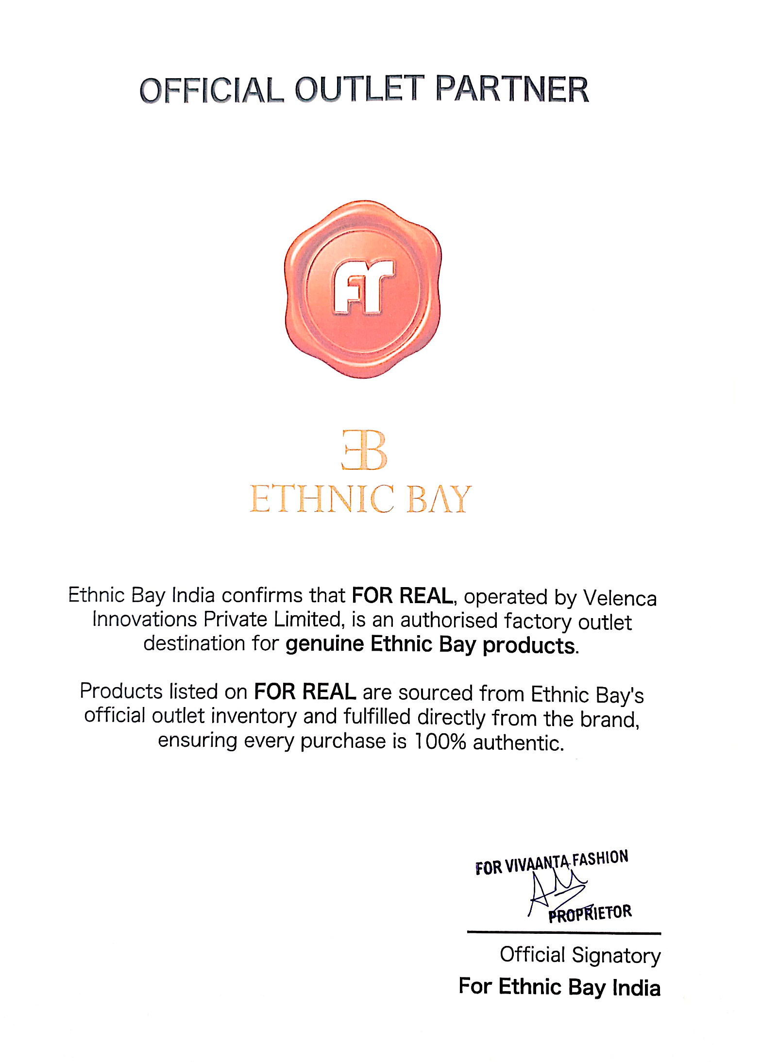 Authenticity Certificate for Ethnic Bay
