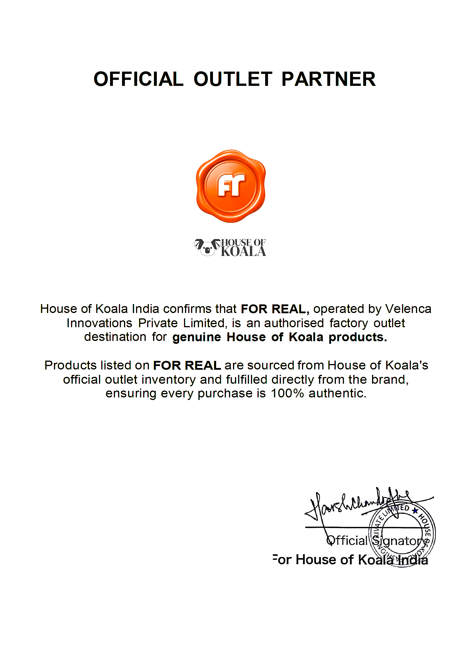 Authenticity Certificate for House of Koala