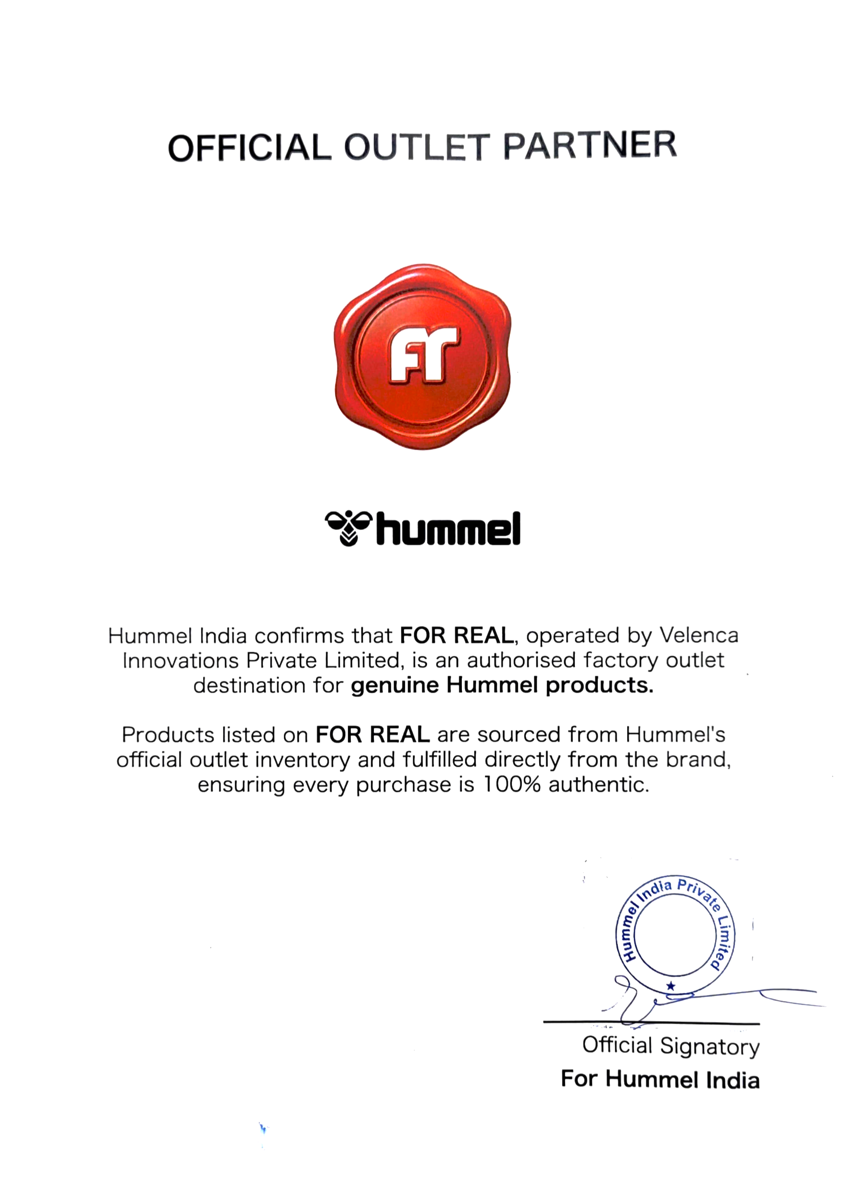 Authenticity Certificate for Hummel