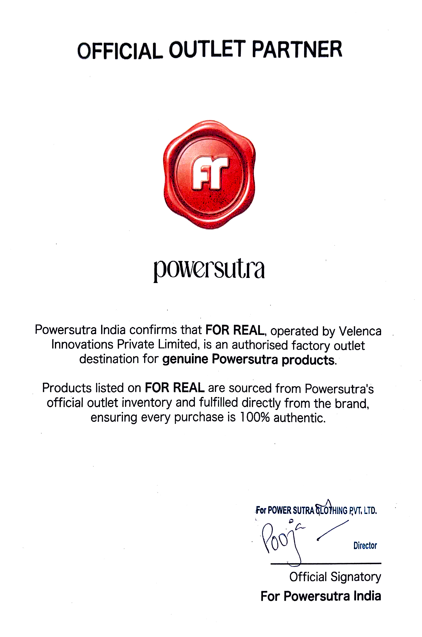 Authenticity Certificate for Powersutra